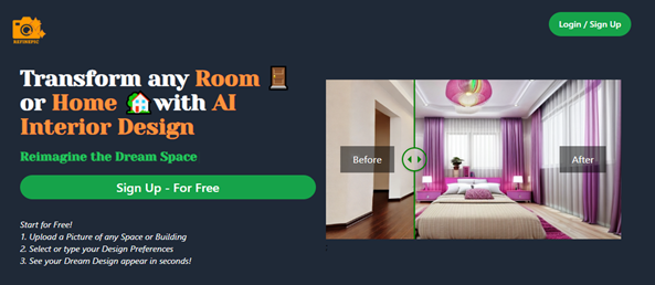 RefinePic Interior AI Home Page