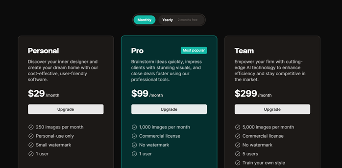 RoomAI Pricing Page